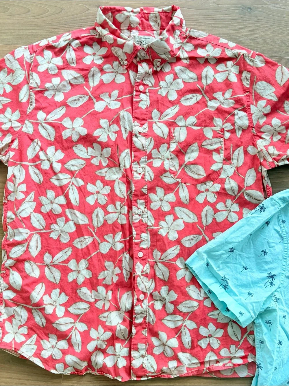 J. Crew Coral Floral & Light Blue Palm Short-Sleeve Button Shirts